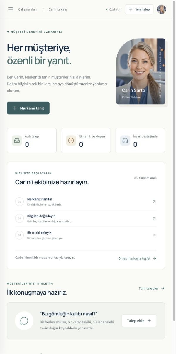Carin — Destek çalışma alanına başlangıç